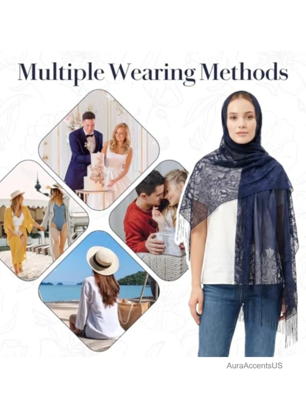 Floral Lace Fringe Shawl Wrap for Women Wedding Party Cape Scarf